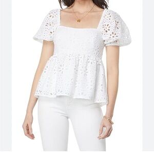 White Eyelet Puff Sleeve Top
